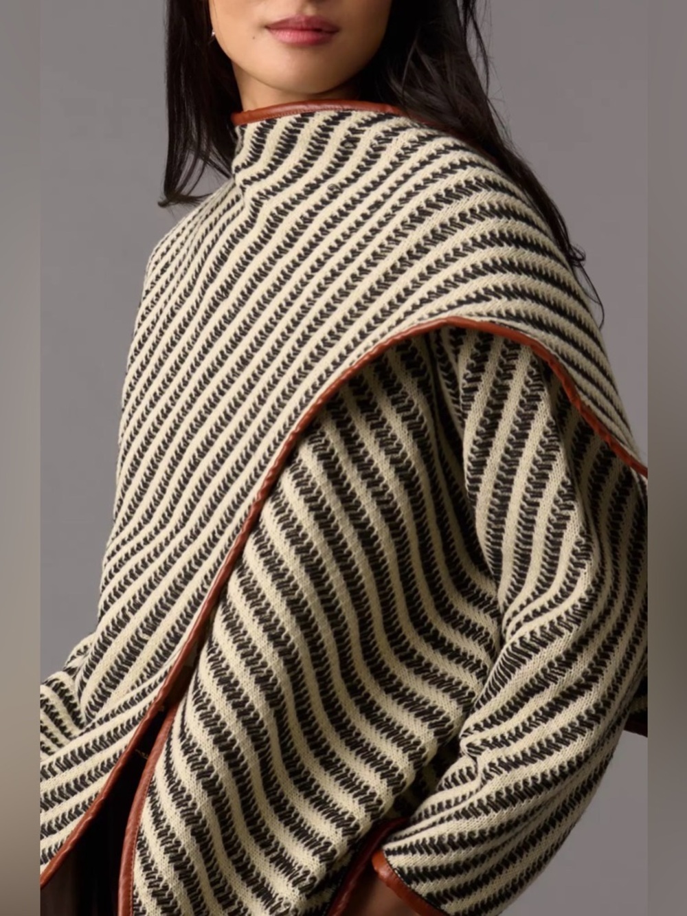 Anthropology Faux- Leather Trimmed Poncho